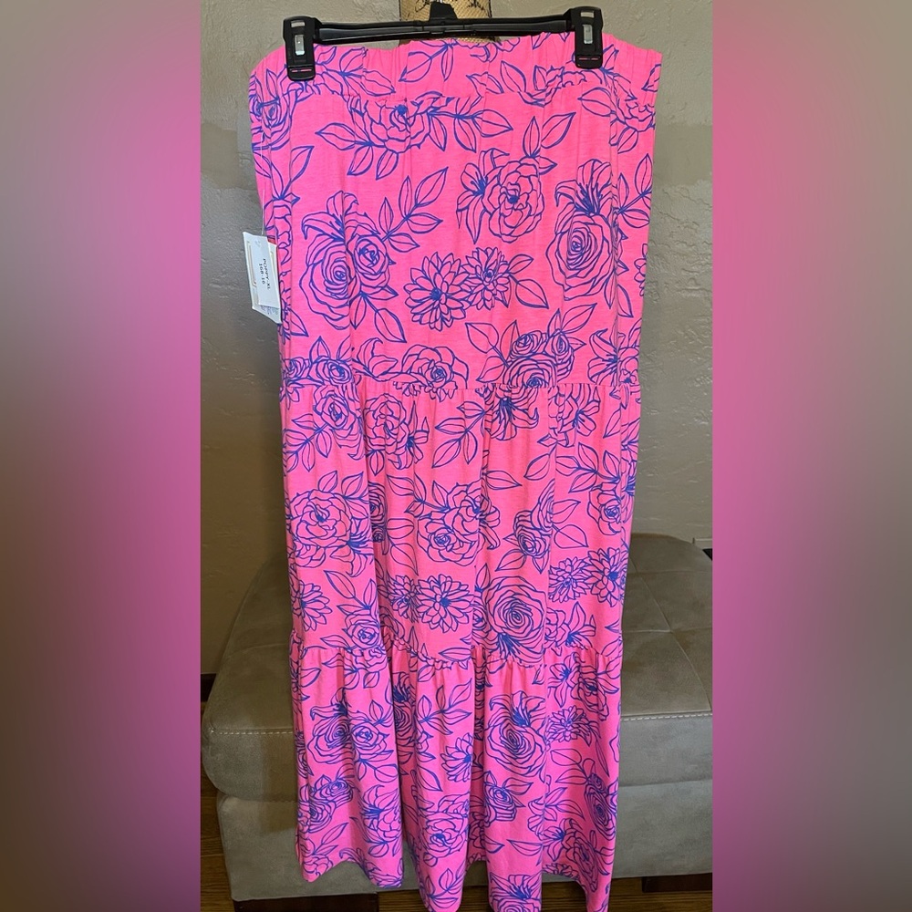 LuLaRoe Hot Pink and Blue Tiered Pencil Maxi Skirt Sz XL waist 18” stretchy NEW